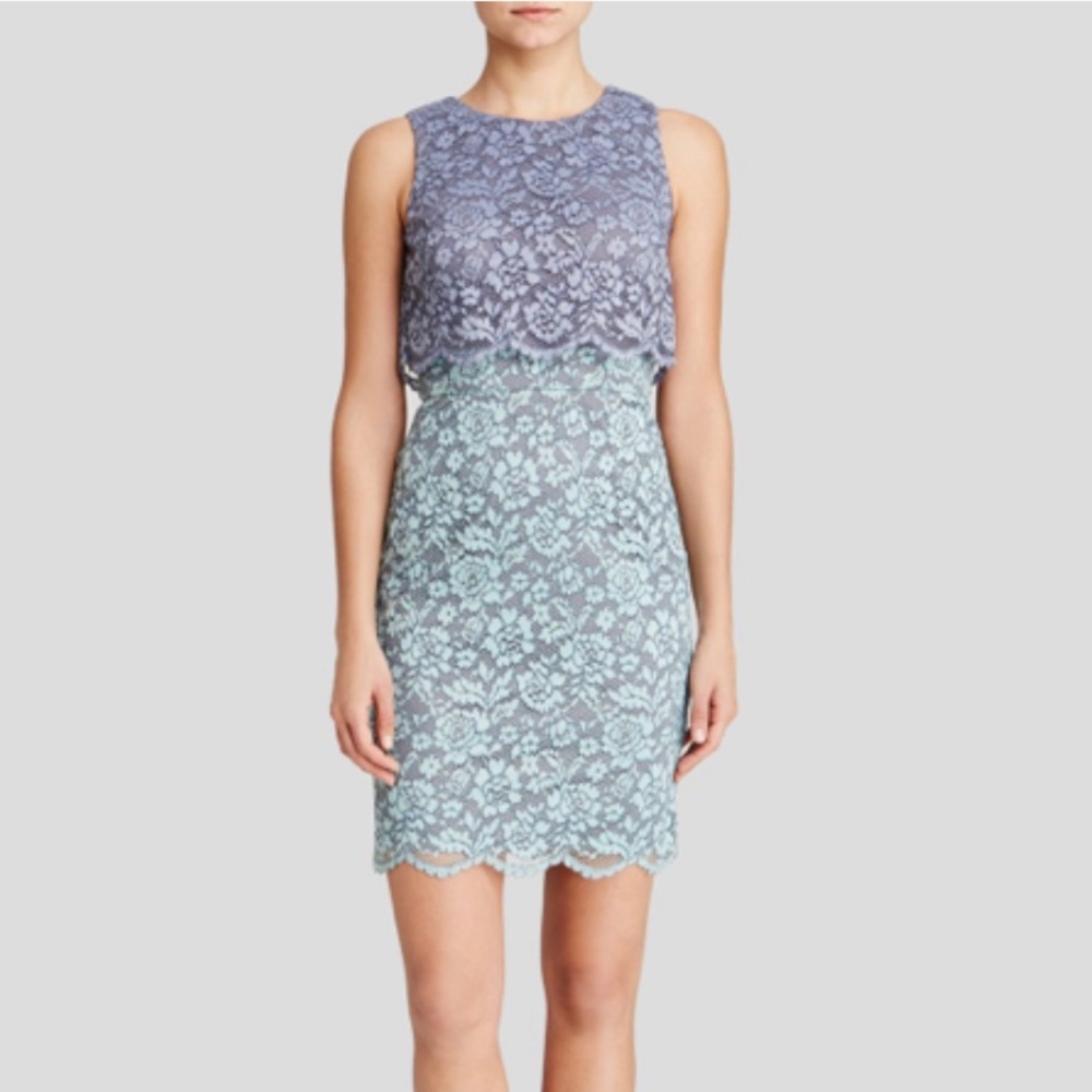 AQUA Color Block Blue Dress